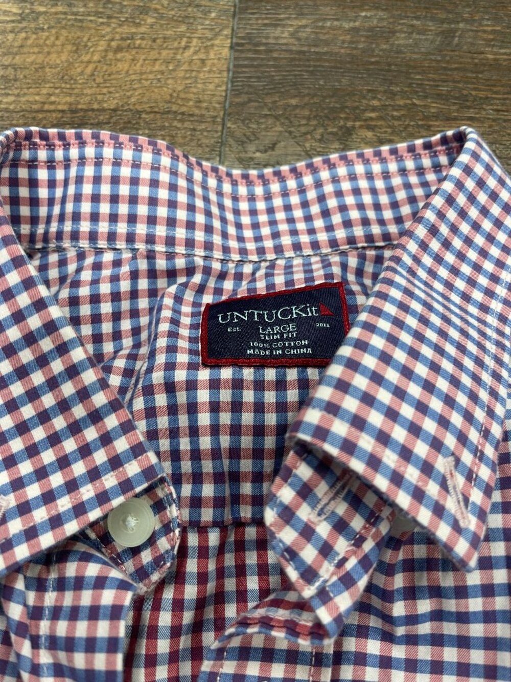 UNTUCKit Concord Slim Fit Gingham Short Sleeve Shirt Large - Picture 2 of 6